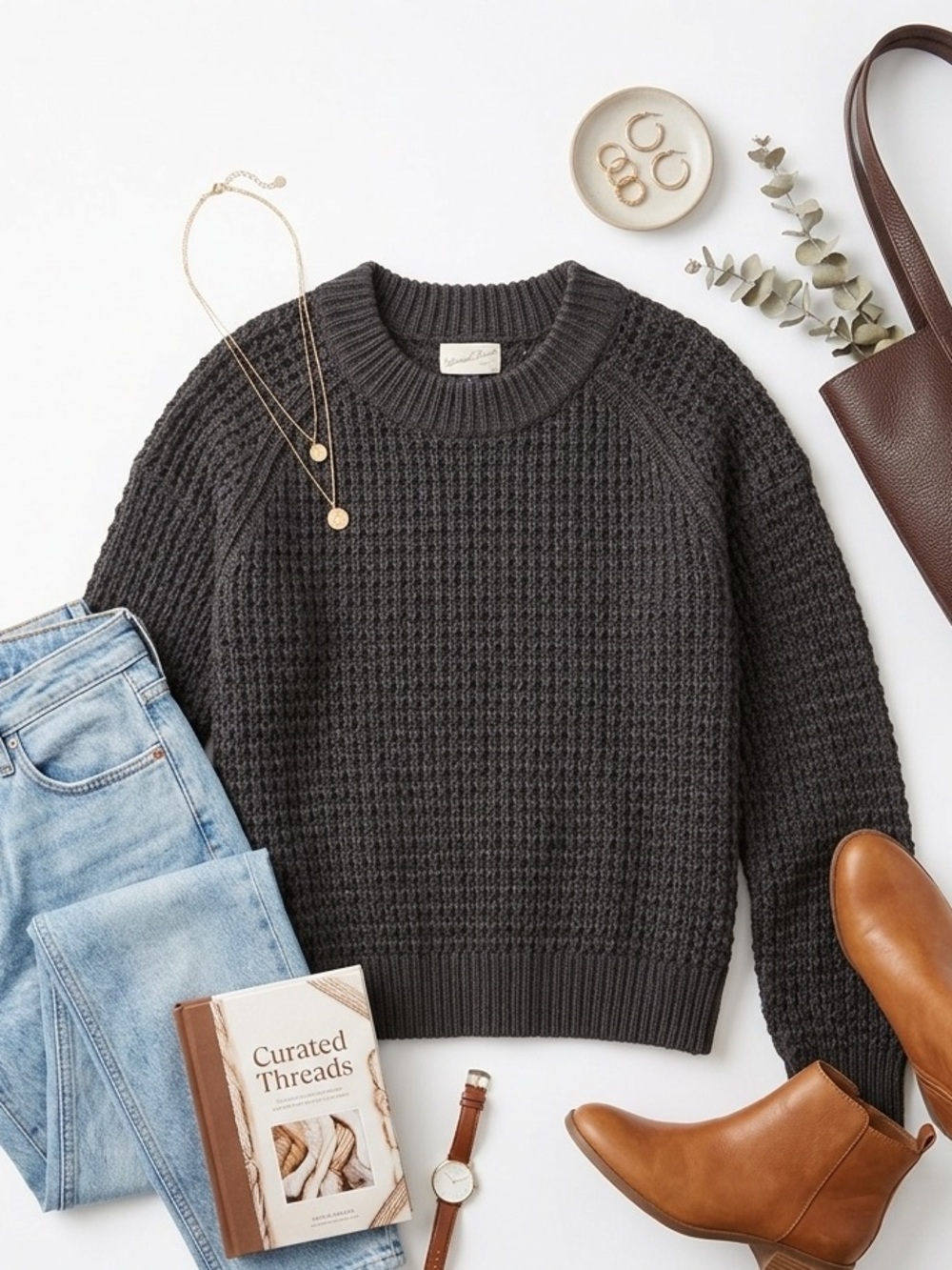 Black Universal Thread Textured Crewneck Sweater M